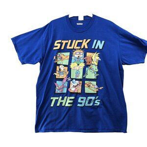 Nickelodeon Stuck in the 90s Graphic T Shirt XL Blue 90s Cartoons Short Sleeve